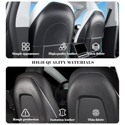 TOPABYTE Seat Back Kick Protector for Tesla Model Y Model 3 Model S Model X Leather Backseat Mats for Kids Wear-Resistant Back Seat Cover with Extra Organizer Pocket 2 PCS -Carbon Fiber