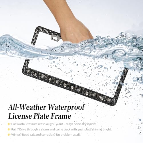 OKLPF Single Luxury Rhinestone License Plate Frame for Women – Elegant Bling with Glitter Crystals, Diamond Bedazzled License Plate Cover，Anti-Theft Screws & Gift Box, Fits Standard US Plates（Black） - color: Black, size: 1pc