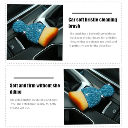 zipelo Auto Interior Dust Brush, Car Detailing Cleaner Brush with Diamond, Bling Handle Soft Bristle Dusting Tool, Scratch Free Dirt Clean Brush for Vehicle Dashboard, Air Conditioner Vent (Lake Blue) - color: Lake Blue