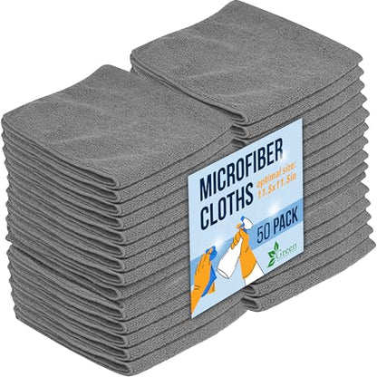 GREEN LIFESTYLE Chamois Cloth, Microfiber Cleaning Cloth 50 Pack, Borderless Towels Cleaning, Car Microfiber Towel, Drying Car Wash Towels (11.5" x 11.5", Grey) - color: Grey, size: Pack of 50