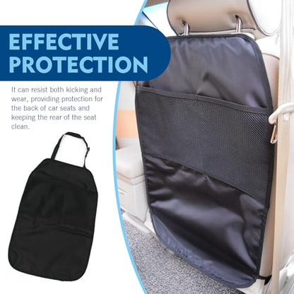 2PCS Kick Mat Back Seat Protector, Seat Back Kick Mat Organizer for Kids with 2 Pocket Storage Organizer, Waterproof Car Backseat Protective Covers for Car, SUV, Minivan or Truck (Black)