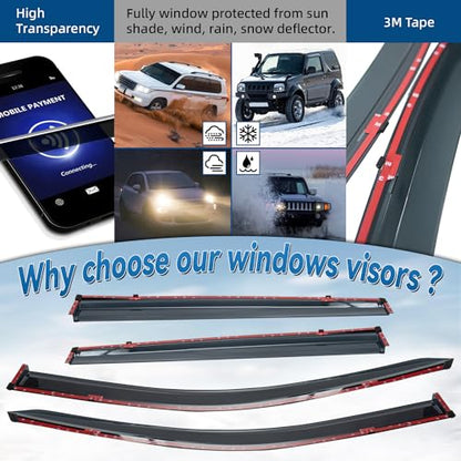 4pcs Vent Window Visors Compatible with 2017/2018-2024 Compass New Body,Outside Mount Style Sun Rain Guard,Smoke Tint with Chrome Trim - size: For 2017-2024 Jeep Compass