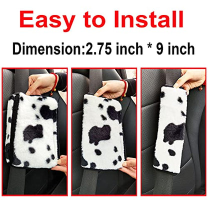 Pinbola 5pcs in 1 Set Faux Wool Steering Wheel Cover Soft Fluffy Handbrake Cover & Gear Shift Cover & 2pcs Seat Belt Shoulder Pads Warm Universal Fit for 15 Inch (Cow Black) - color: Cow Black