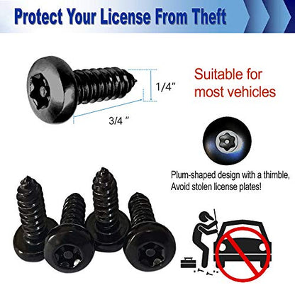 AOOTF Black Anti Theft License Plate Screws - Stainless Steel Mounting Hardware Kit for Front/Rear, M6 Security Screws, Caps, Plug-in Fasteners, Rattle Proof Pads - color: Self Tapping Screws-Black