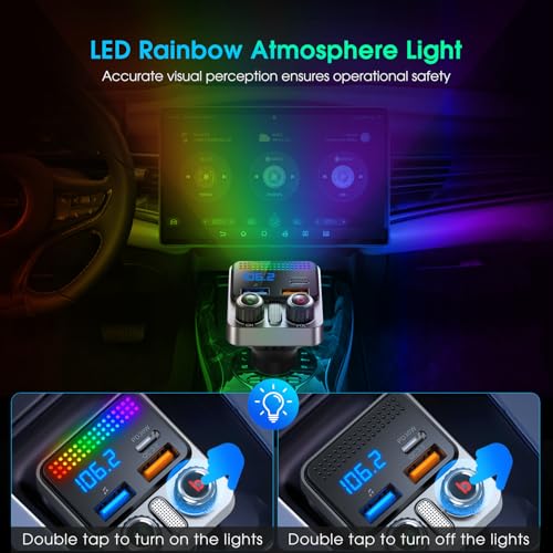 Bluetooth 5.4 Car Adapter 48W Charging USB Bluetooth Adapter for Car,Wireless Fm Transmitter Radio,Song Switching,Handsfree Calling and Audio Receiver,HiFi Music Player,Matrix LED Effects