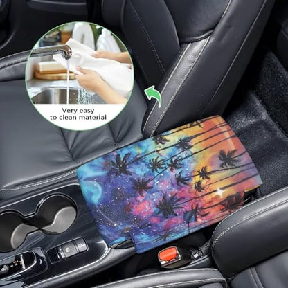 Coconut Tree Center Console Armrest Cover 300D Polyester Fabric Middle Console Lid for Most Vehicles with Side Pockets Interior Accessories Prevent Scratching - color: Coconut Tree