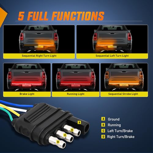 Nilight Truck Tailgate Light Strip 48Inch Arrow 432 LED with Red Running Brake Lights Amber Turn Signals Strobe Lights - color: 48" Tailgate Light Strip Red/Amber Arrow