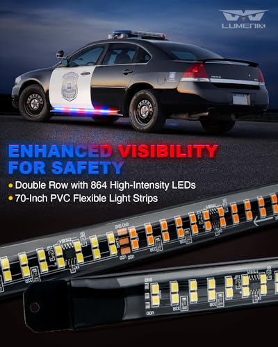 LUMENIX 2PCS 70 Inch Emergency Strobe Lights Strip LED Running Board Flexible Lights Bar Flashing Warning Hazard Safety Side Light for Law Enforcement Vehicles Trucks Pickups Police Cop Car- Red Blue - color: Red Blue