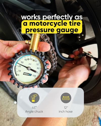 Tire Pressure Gauge 100 PSI - Large Dial Numbers & 45° Angle Chuck, Accurate Air Pressure Gauge for Tires
