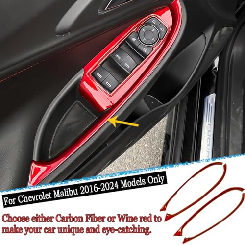 MUXEE Window Switch Panel Cover Trim for Chevrolet Malibu 2016-2024 Wine Red Window Control Button Trim Sport Interior Trim Full Set - color: Wine Red