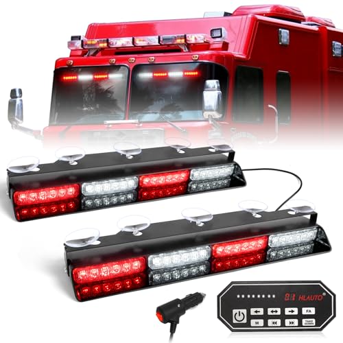 HLauto 604N Emergency Dash Strobe Lights: 2x16.8 inch Red White Security Light w/Take Down, 48 LED Safety Flashing Warning Hazard Interior Windshield Light Bar for Trucks Vehicles - color: #06 Red / White