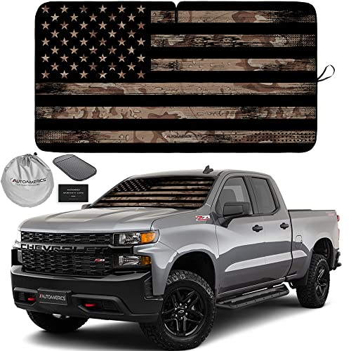 Autoamerics 1-Piece Windshield Sun Shade Brown Camo American Flag USA Design - Foldable Car Front Window Sunshade for Most Sedans SUV Truck - Blocks Max UV Rays and Keeps Your Vehicle Cool - Large - color: USA BROWN CAMO FLAG, size: LARGE = 64 x 33.5 inch