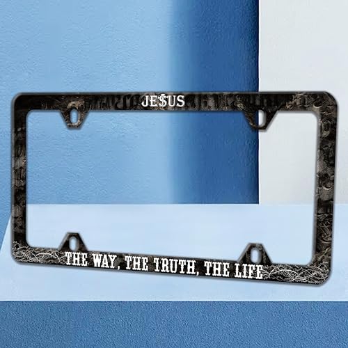 Jesus The Way The Truth The Life License Plate Frame Christian License Plate Holders Funny Auto Accessory Bracket Stainless Steel License Plate Frames with Screws for Women Men 6x12 Inch 4 Holes - color: Jesus The Way The Truth The Life