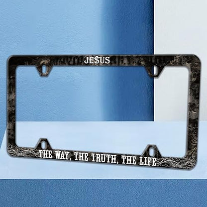 Jesus The Way The Truth The Life License Plate Frame Christian License Plate Holders Funny Auto Accessory Bracket Stainless Steel License Plate Frames with Screws for Women Men 6x12 Inch 4 Holes - color: Jesus The Way The Truth The Life