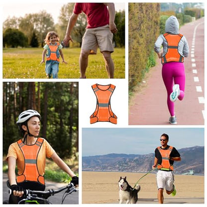 Ptwola Reflective Running Vest High Visibility Running Gear with Large Pocket Night Lightweight Reflective Safety Vest - color: Orange