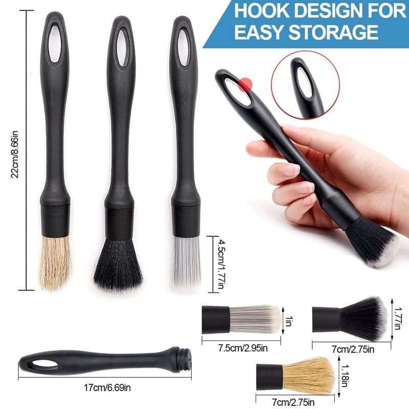 qixiang 4PCS Car Detailing Brush Set for Cleaning Boars Bristle Detailing Brushes, Wheel Brush Kit,Dusting Cleaning Supplies, Tool