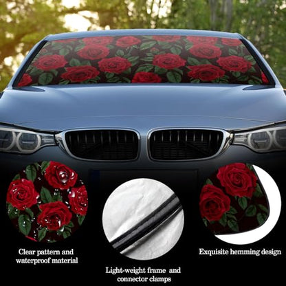 Windshield Sun Shade Foldable Car Front Window Covers for Car Accessories Sun Heat UV Rays Visor Protector Protection for Universal Cars SUV Truck (Rose) - style: Rose