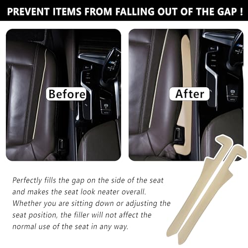 Junecarp Car Seat Gap Filler 2 Pack,Flexible Car Gap Filler Organizer to Impede Items from Dropping,Essential Interior Car Accessories Seat Gap Plug Perfectly Fits Car Gap (Beige) - color: Beige/2pcs