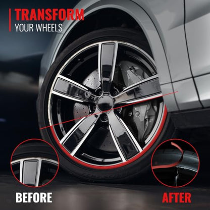 RIMiQ PROTECTiQ Universal Wheel Protection - 1/4" Trim Easy to Apply with Automotive 3M Tape. 6 Colors - Fits Up to 24" Rims - Including Tesla - Red - color: Red, size: Protectiq