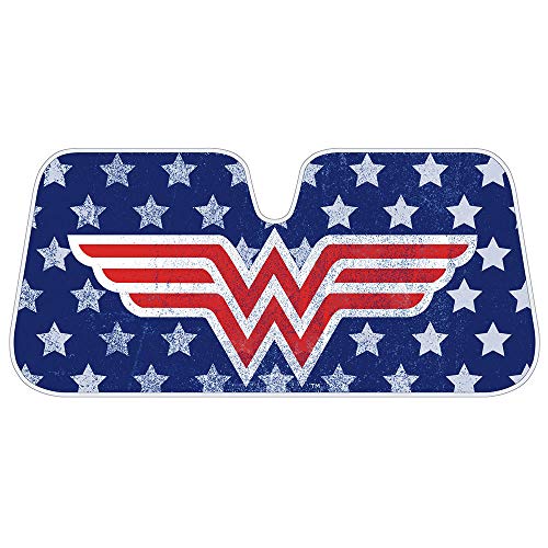 Wonder Woman Red Logo DC Comics Official Licensed Front Windshield Sun Shade-Accordion Folding Auto Sunshade for Car Truck SUV-Blocks UV Rays Sun Visor Protector-Keep Your Vehicle Cool- 58 x 27 Inch - color: Red - Stars