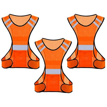 TCCFCCT Reflective Running Vest, High Visibility Running Gear with Large Pocket - color: 3 Pack Mesh Orange