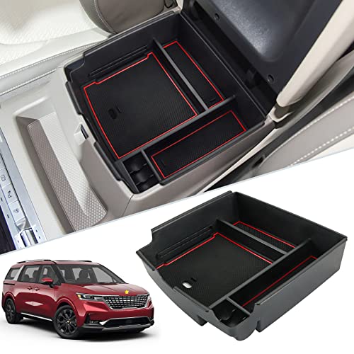 SKTU Compatible with 2022-2025 2026 Kia Carnival Center Console Organizer 2024 2025 2026 Carnival Accessories Insert ABS Materials Tray 2022-2026 Carnival Console Tray with Coin and USB Hole (Red) - color: Red