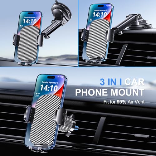 TICILFO Phone Mount for Car Phone Holder [Military-Grade Suction & Stable Clip] Car Phone Holder Mount Windshield Dashboard Air Vent Universal Automobile Mount Fit for All Dash Mounting Kits iPhone - style: Modle-B