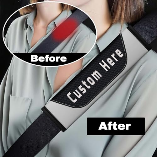 Custom Carbon Fiber Seat Belt Cover Pad – Personalized Seatbelt Covers with Name, Logo, Text & Image – Car Accessories for Women, Men, Kids – Soft Seatbelt Cushion Shoulder Pads for Car, Truck, SUV - color: White