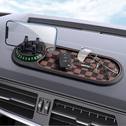 Multifunction Car Anti-Slip Mat, 3-in-1 Rotating Dashboard Mat, Large Storage Pad, Anti-Slip Phone Holder, 360° Rotating Mount with Parking Number (Brown) - color: Brown
