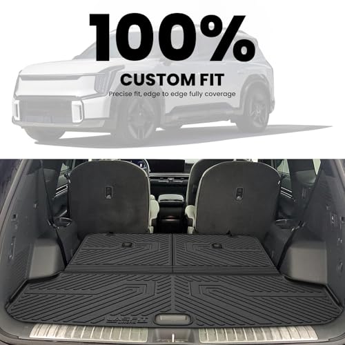 LASFIT Backrest & Cargo Mats for Kia EV9 2024-2026, All Weather TPE Easy Clean Durable No-Curling Custom Fit for Kia EV9 2026 2025 2024 Trunk Liners & Seatback, Black - size: 3)For Kia EV9 | 2024-2026 | Cargo