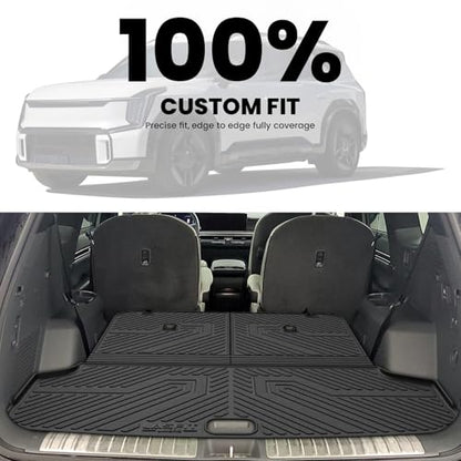 LASFIT Backrest & Cargo Mats for Kia EV9 2024-2026, All Weather TPE Easy Clean Durable No-Curling Custom Fit for Kia EV9 2026 2025 2024 Trunk Liners & Seatback, Black - size: 3)For Kia EV9 | 2024-2026 | Cargo