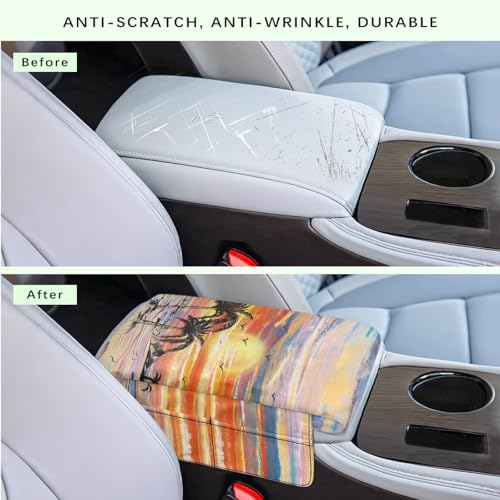 Coconut Tree Console Cover for Most Vehicles Armrest Cover Sunset Print 300D Polyester Fabric Arm Rest Pad with Pockets Middle Console Lid for Most Car Center Consoles - color: Coconut Tree Sunset