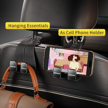 WEIHAO Wide Purse Hook for Car, Twin Hook Leather Car Headrest Hangers, Car Seat Back Storage Hook, Headrest Hooks Purse Bag Holder for Car Universal Fit Sedan Trucks SUVs Most Vehicles (Black-2PCS) - color: Black-2PCS