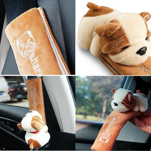ZOSTLAND 2Pcs Car Seat Belt Pad Cover,Lovely Soft Auto Safety Strap Shoulder Pads,Plush Brown Cartoon Dog Doll Seatbelt Cover,Cute Harness Pad,Compatible with All Cars and Backpack(2Pcs Dog) - color: 2Pcs Dog