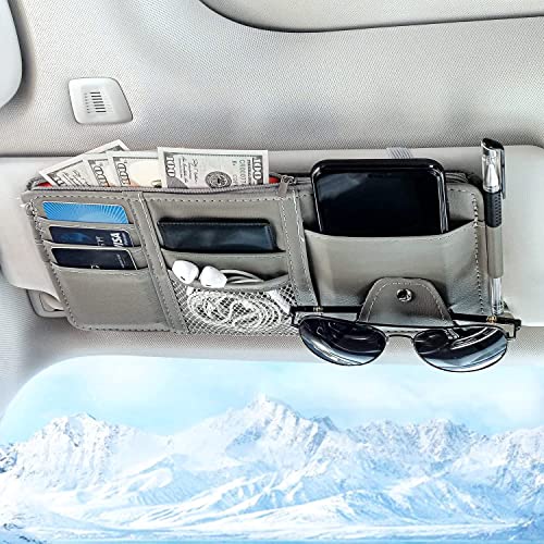 Keedolla Car Sun Visor Organizer with Zipper Pocket, Auto Interior Accessories Pocket Organizer Car Truck Visor Storage Pouch Holder for Cards, Pens, Sunglasses and Document - Gray - color: Gray