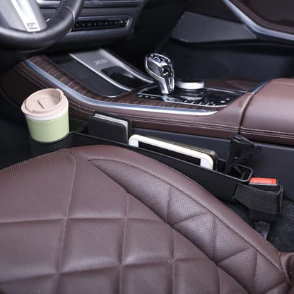 Car Seat Gap Filler, Multifunctional Seat Side Gap Filler with Cup Holder & Organizer, Gap Stopper Universal Fit Car SUV Truck Fill The Gap Between Seat & Console Set of 2 (Black) - color: Black