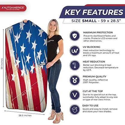 Autoamerics 1-Piece Windshield Sun Shade USA Art Flag - 1 American Design - Foldable Car Front Window Sunshade for Most Sedans SUV Truck - Blocks Max UV Rays and Keeps Your Vehicle Cool - Small - color: USA ART FLAG-1, size: SMALL = 59 x 28.5 inches