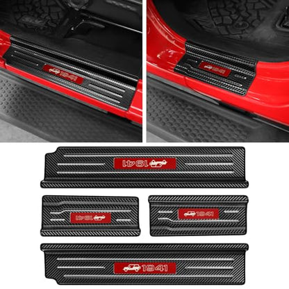 Upgraded Door Sill Guards Compatible with Jeep Wrangler JL JLU 2018-2025 2026 & Gladiator JT 2020-2025 2026 Accessories Stainless Steel Front and Rear Door Entry Guard (4PCS Carbon Fiber) - size: 4-Door Carbon Fiber