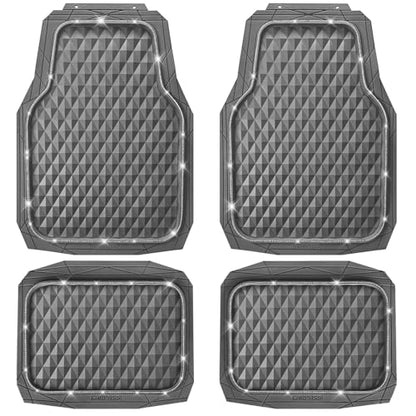 CAR PASS Bling Diamond Rubber Car Mats, Heavy Duty Deep Dish All-Weather Floor Mat Full Set Anti-Slip 3D Rhombus Waterproof Trim Fit Liner Universal Glitter Sparkly Shining Rhinestone, Gray Rubber - color: Gray Diamond