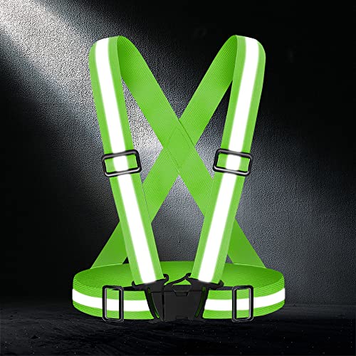 High Visibility Reflective Vest Safety Vest Running Reflective Gear Adjustable Reflective Vest for Walking,Jogging,Hiking,Night Cycling - color: Fluorescent Green