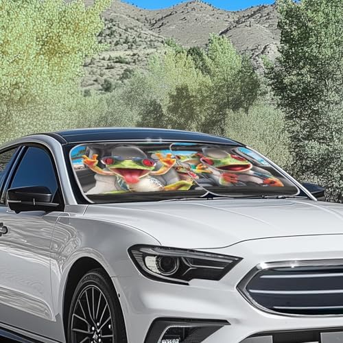 2 Piece Windshield Sun Shade Funny Frog Windshield Sunshade Sun Visor Protector Sun Reflector Blocks UV Sun and Keeps Your Vehicle Cool - color: Funny Frog Printed