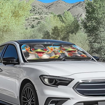 2 Piece Windshield Sun Shade Funny Frog Windshield Sunshade Sun Visor Protector Sun Reflector Blocks UV Sun and Keeps Your Vehicle Cool - color: Funny Frog Printed
