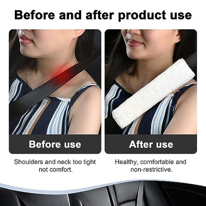 Ziciner 2 Packs Car Seatbelt Covers Shoulder Pad, Universal Soft Faux Sheepskin Shoulder Cover for Comfortable Driving, Fluffy Seat Belt Protector Help to Protect Your Neck and Shoulder (White) - color: White