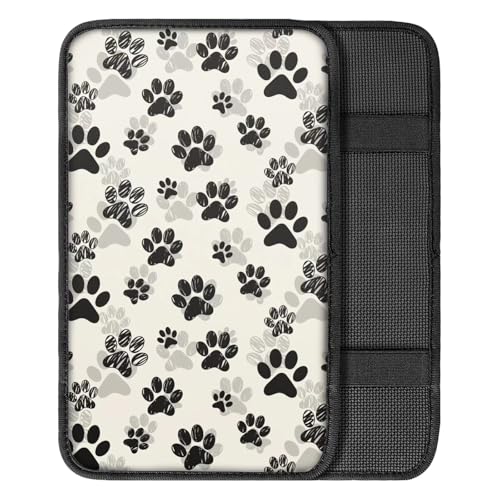 Dreaweet Black Dog Paw Print Car Center Console Cover for Women Cute Car Armrest Cover Center Console Cushion Pad Soft Comfy Arm Rest Cover for Car Truck SUV Van - color: Black Dog Paw