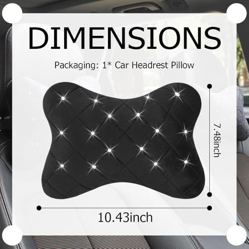 Car Headrest Pillow with Rhinestone Design,Soft & Skin-Friendly Car Neck Pillow for Comfortable Head & Neck Support,Universal Ergonomic Necks Pillows for Cars Interior Accessories