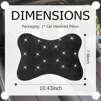Car Headrest Pillow with Rhinestone Design,Soft & Skin-Friendly Car Neck Pillow for Comfortable Head & Neck Support,Universal Ergonomic Necks Pillows for Cars Interior Accessories