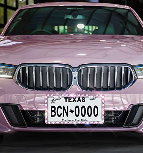 Glitter License Plate Frame, Cute Bling License Plate Frames for Women,Rhinestone License Plate Covers，Sparkly License Plate Holder with Premium Gift Box(1pack) - color: pink