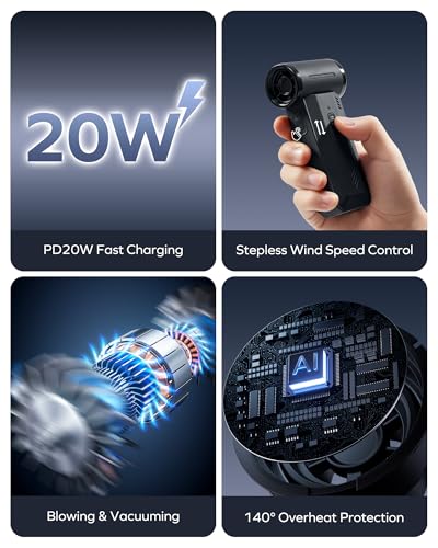 2-in-1 Electric Air Duster & Vacuum, 130,000 RPM Brushless Air Duster, 8KPA Car Vacuum 8000mAh Air Blower Wireless Handheld Vacuum for Car, Office and Home