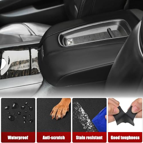 KBH Car Center Console Armrest Cover Replacement for Cadillac Escalade 2015 2016 2017 2018 2019 2020, Vinyl Leather Upholstery, Anti-Scratch, Black (Leather Part Only) - color: Black Vinyl, size: Cadillac Escalade 2015-2020