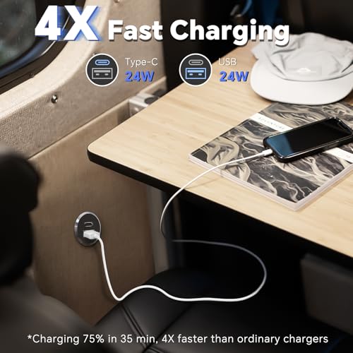12V USB Outlet All-Aluminum QC 3.0 USB-A & USB-C PD3.0 Dual Fast Car Charger Socket, Recessed Mount Car USB Port for Car Truck Boat RV Camper Van Trailer (Small Version) - color: Small Version
